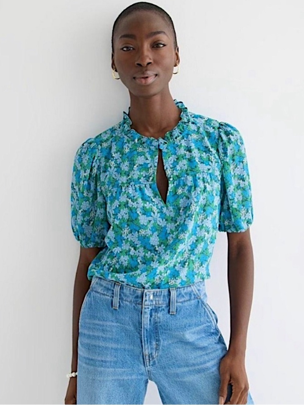 J. Crew Ruffle Trim Floral Top in Hyacinth Fields